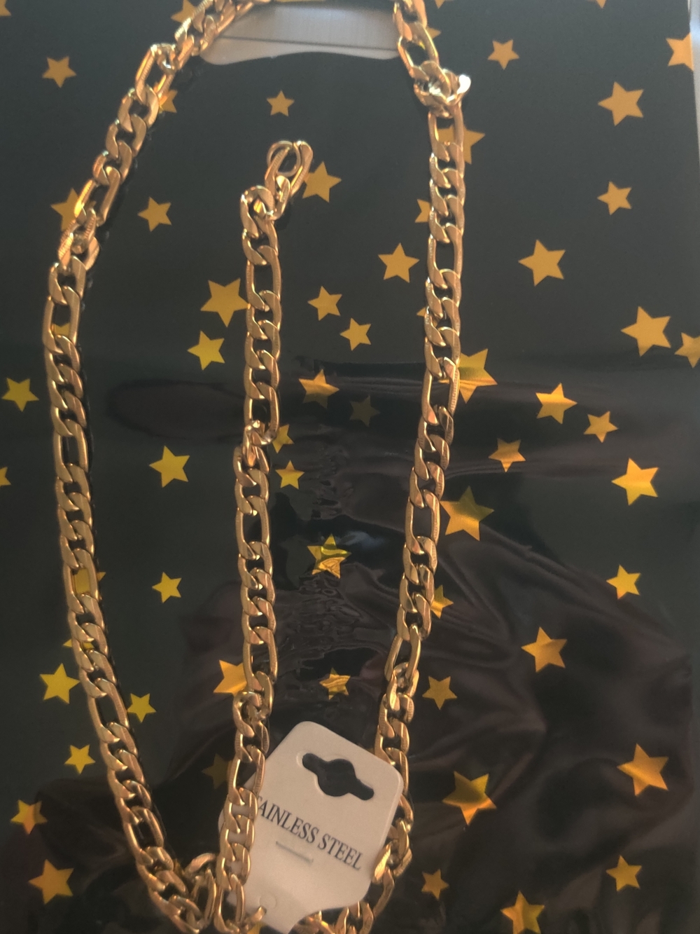 Gold Tone Stainless Steel Chain Necklace And Matching Bracelet